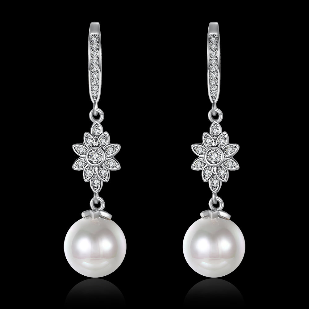 Freshwater Pearl Starburst Drop Earring in 18K White Gold Plated with  Crystals Elsy Style Earring