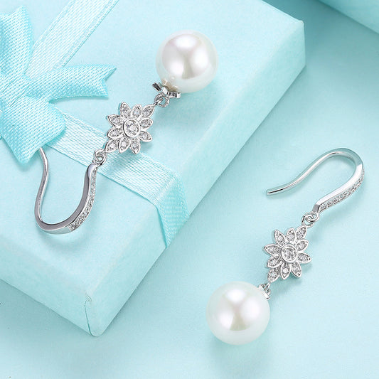 Freshwater Pearl Starburst Drop Earring in 18K White Gold Plated with  Crystals Elsy Style Earring