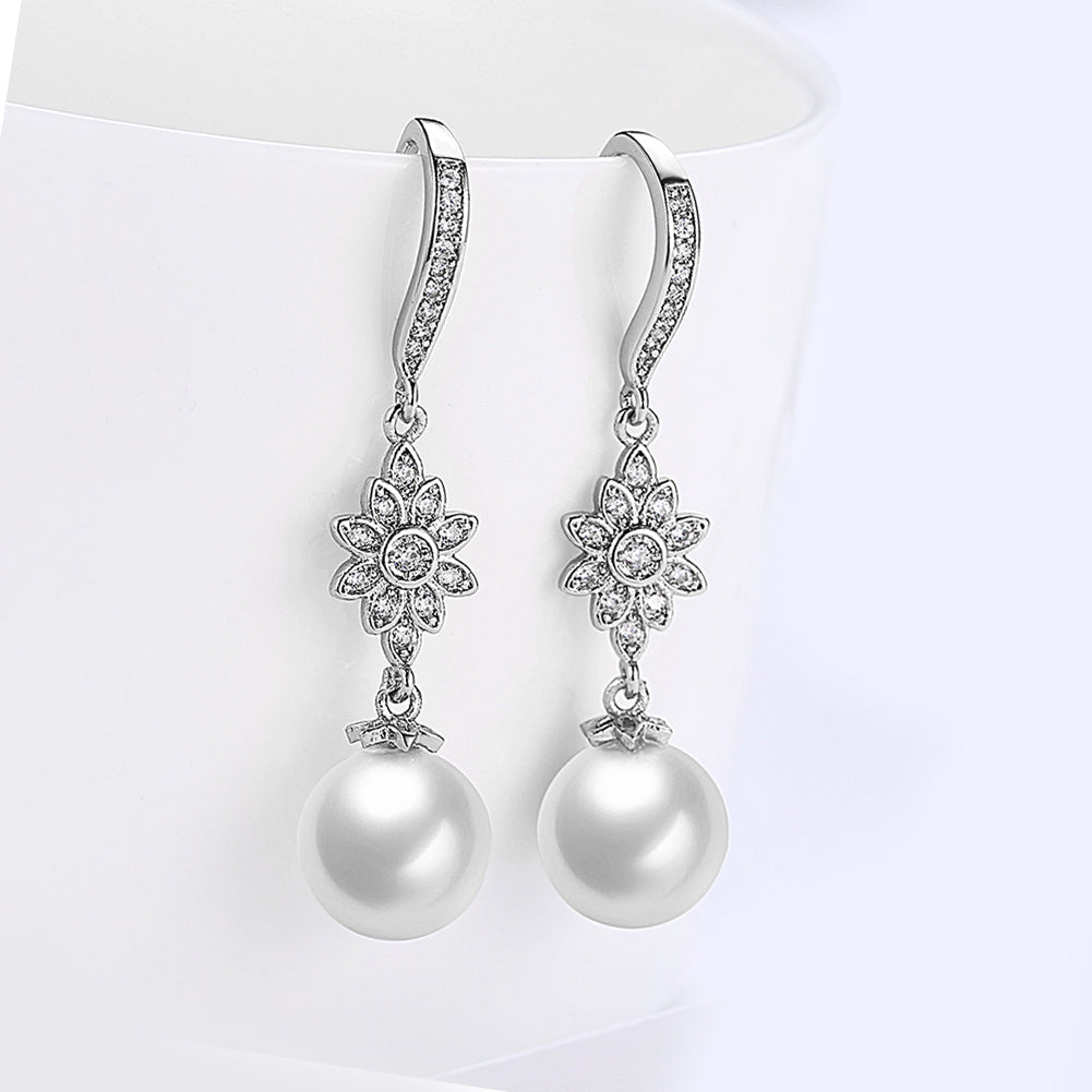 Freshwater Pearl Starburst Drop Earring in 18K White Gold Plated with  Crystals Elsy Style Earring