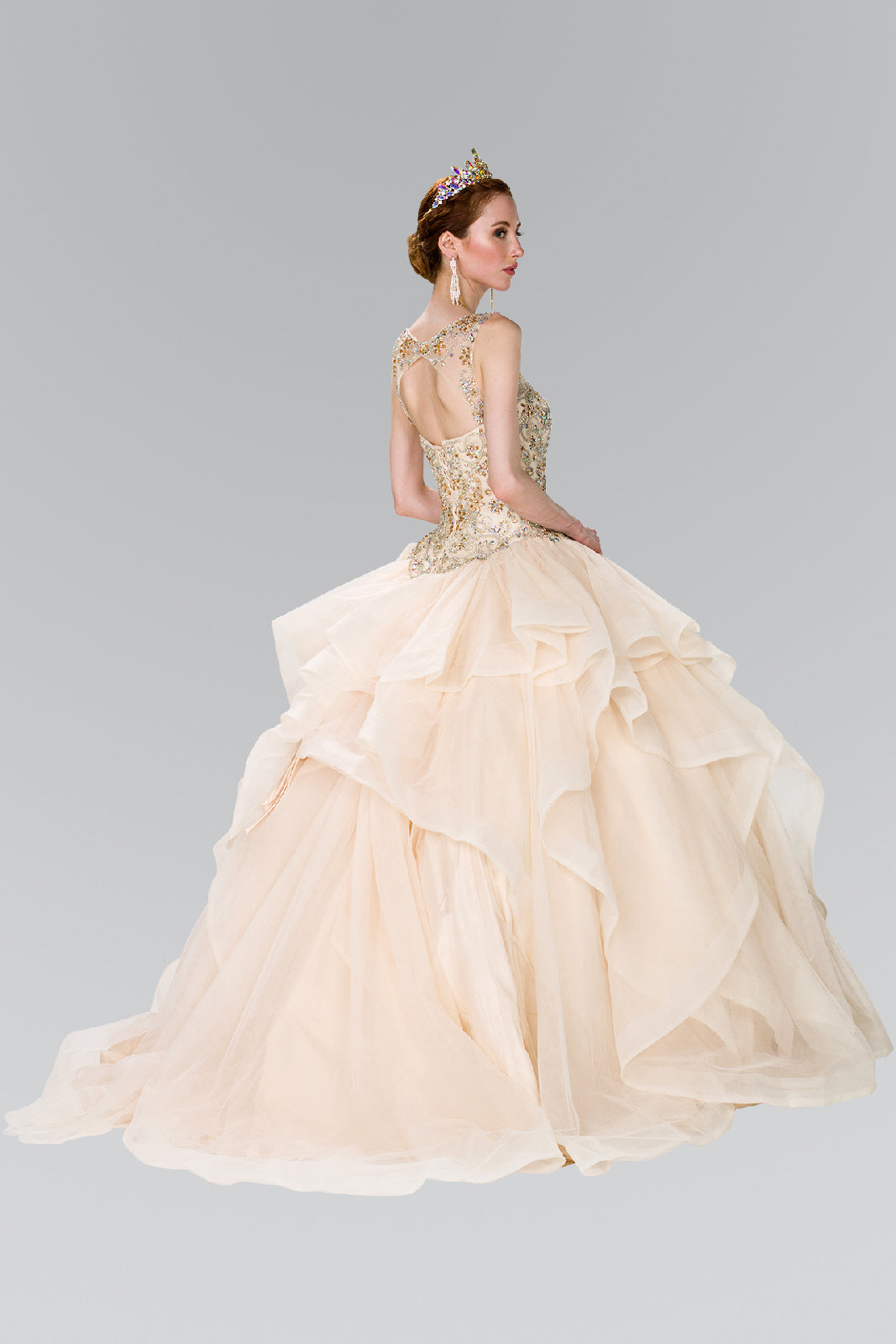 Full Beaded Bodice Illusion Sweethearted Ball Gown /w Bolero GLGL2378 Elsy Style QUINCEANERA