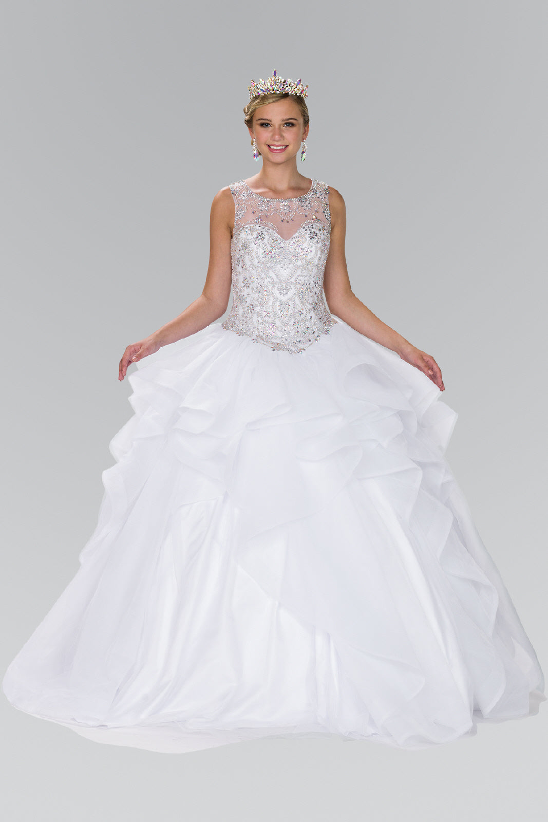 Full Beaded Bodice Illusion Sweethearted Ball Gown /w Bolero GLGL2378 Elsy Style QUINCEANERA