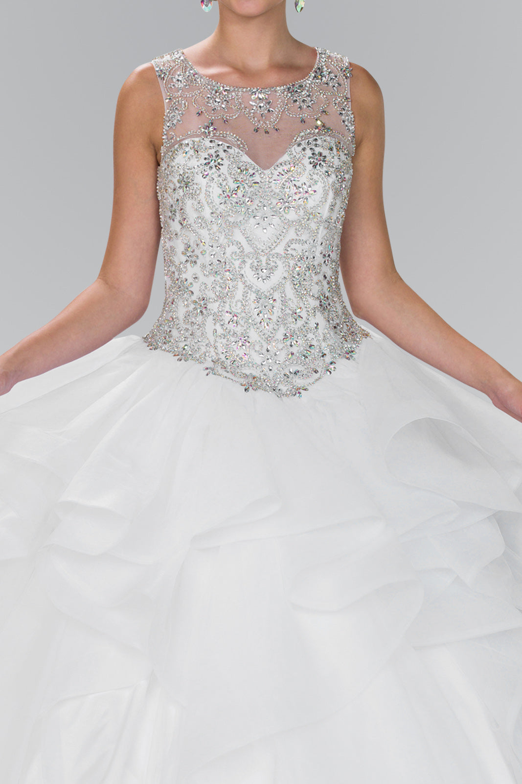 Full Beaded Bodice Illusion Sweethearted Ball Gown /w Bolero GLGL2378 Elsy Style QUINCEANERA