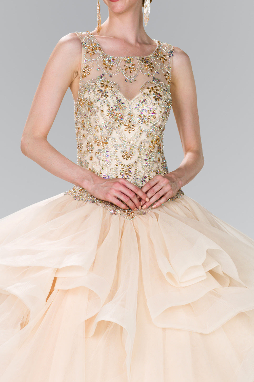 Full Beaded Bodice Illusion Sweethearted Ball Gown /w Bolero GLGL2378 Elsy Style QUINCEANERA