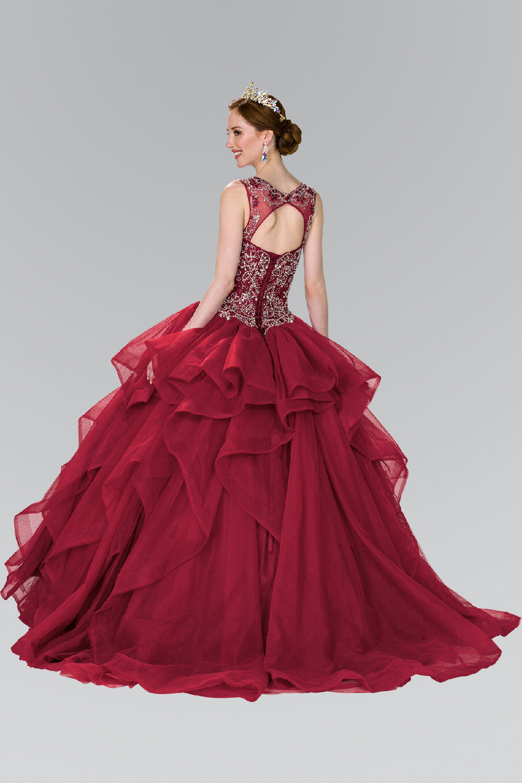 Full Beaded Bodice Illusion Sweethearted Ball Gown /w Bolero GLGL2378 Elsy Style QUINCEANERA