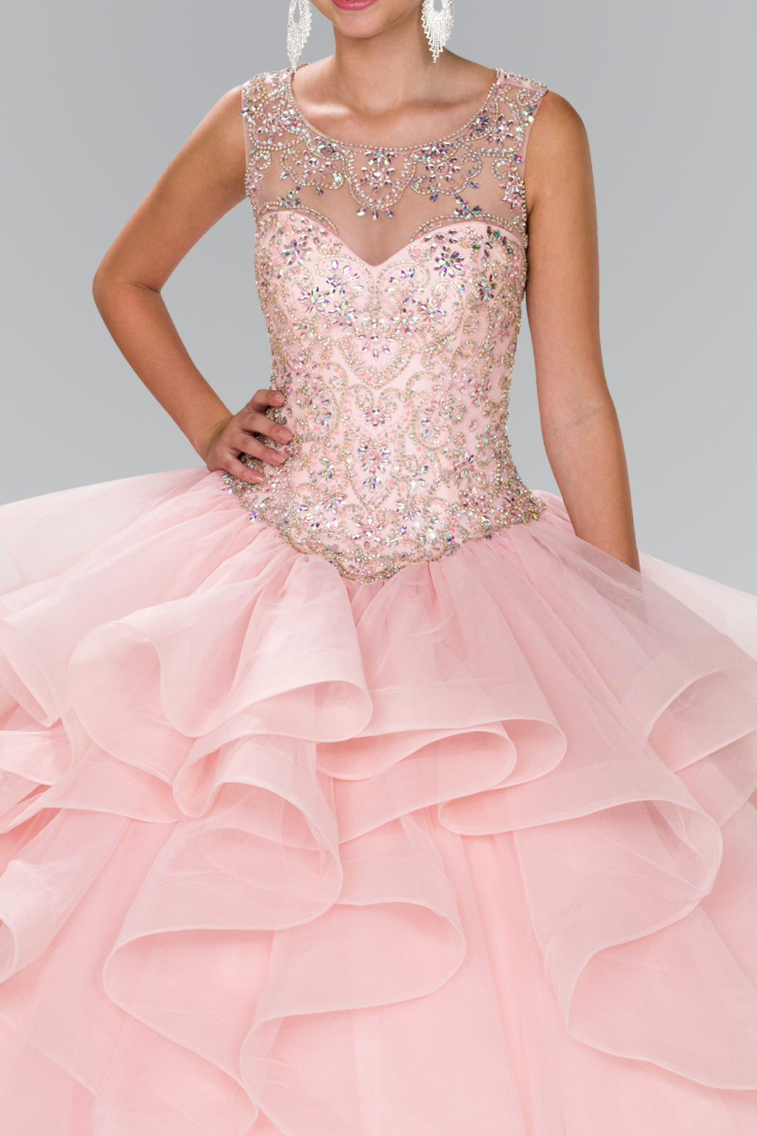 Full Beaded Bodice Illusion Sweethearted Ball Gown /w Bolero GLGL2378 Elsy Style QUINCEANERA