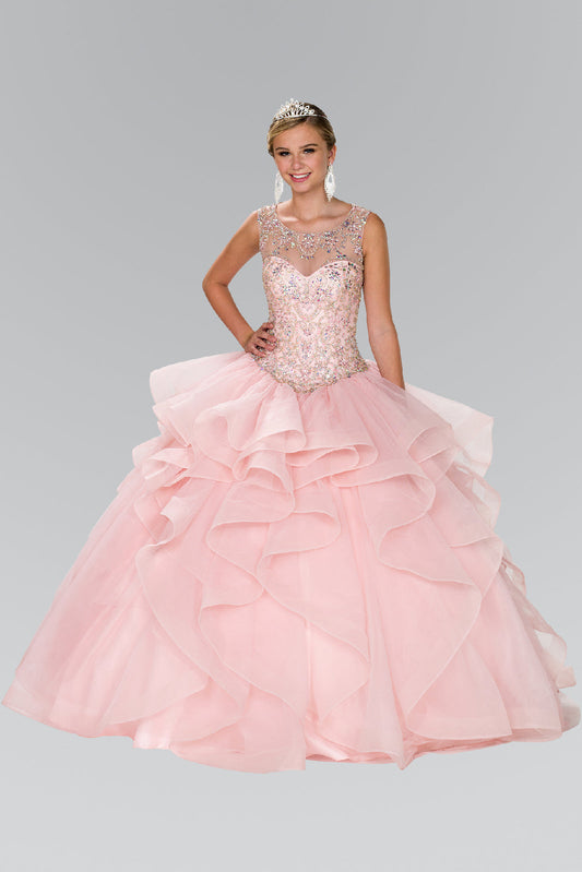 Full Beaded Bodice Illusion Sweethearted Ball Gown /w Bolero GLGL2378 Elsy Style QUINCEANERA