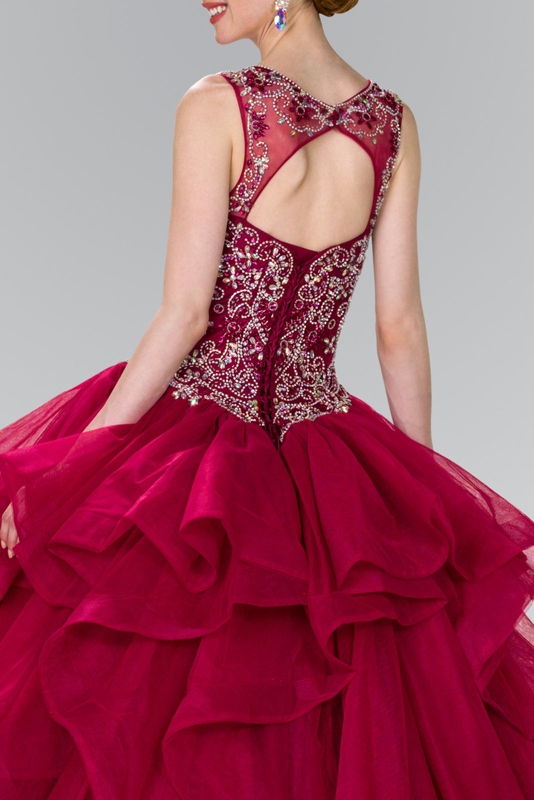 Full Beaded Bodice Illusion Sweethearted Ball Gown /w Bolero GLGL2378 Elsy Style QUINCEANERA