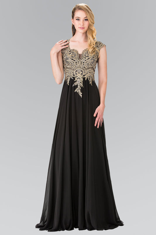 Full Embroidered Top Chiffon Long Dress with Sheer Back GLGL2229 Elsy Style PROM