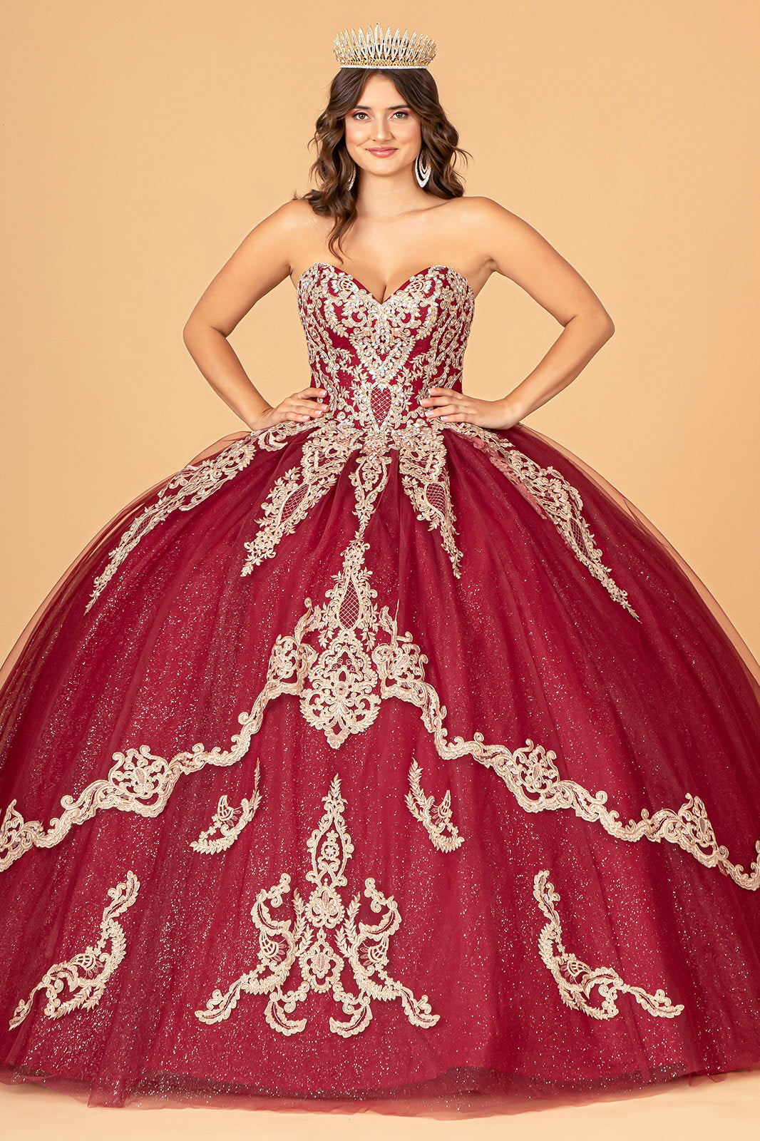 Glitter Jewel Embellished Quinceanera Gown Long Mesh Cape GLGL3078 Elsy Style QUINCEANERA