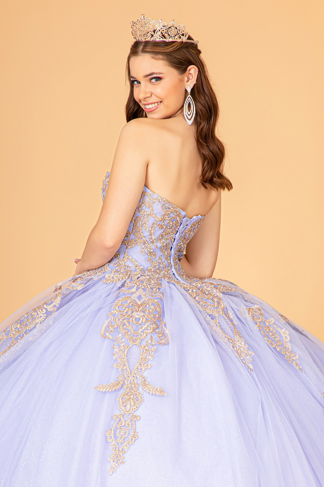 Glitter Jewel Embellished Quinceanera Gown Long Mesh Cape GLGL3078 Elsy Style QUINCEANERA