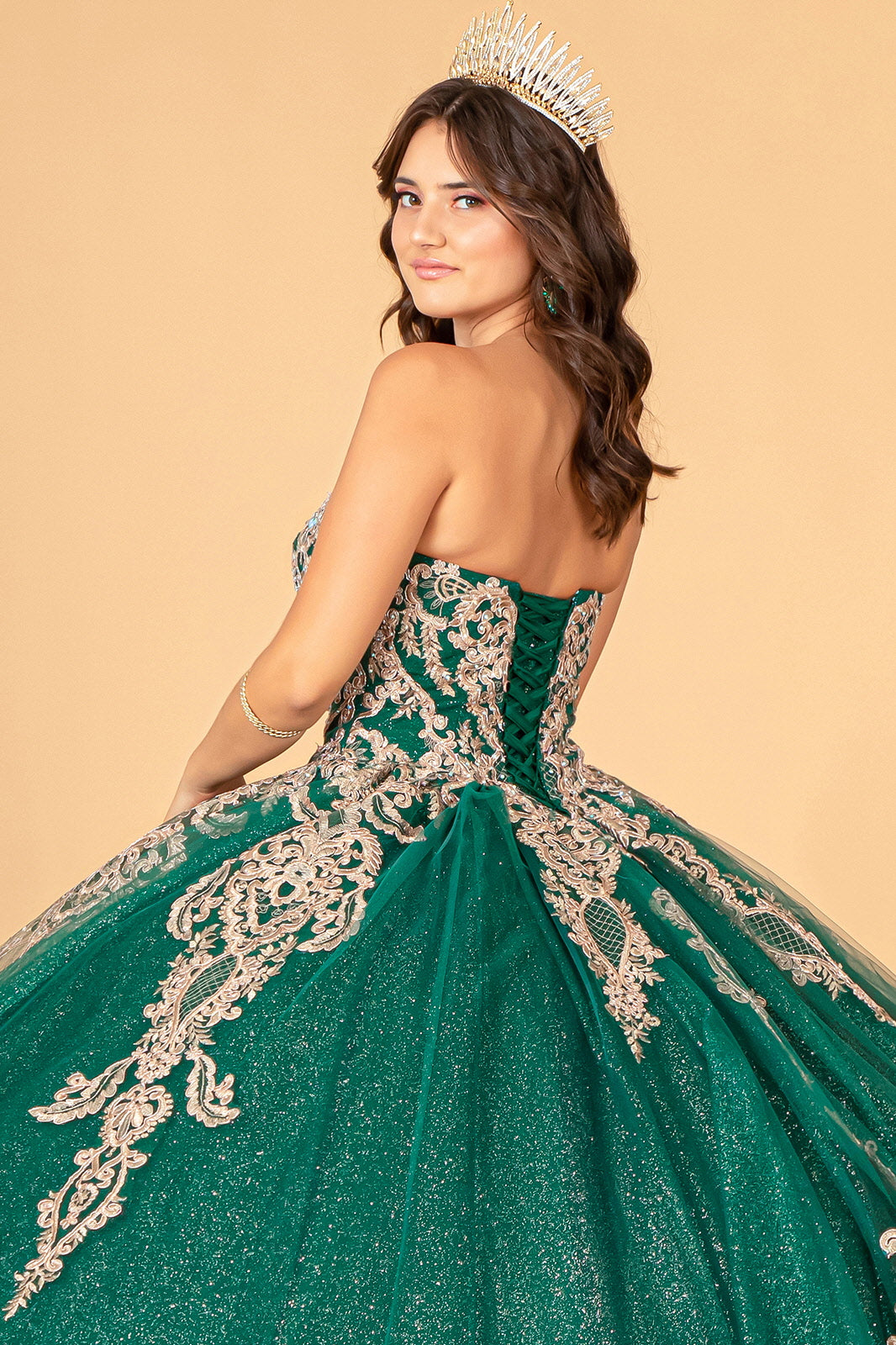 Glitter Jewel Embellished Quinceanera Gown Long Mesh Cape GLGL3078 Elsy Style QUINCEANERA