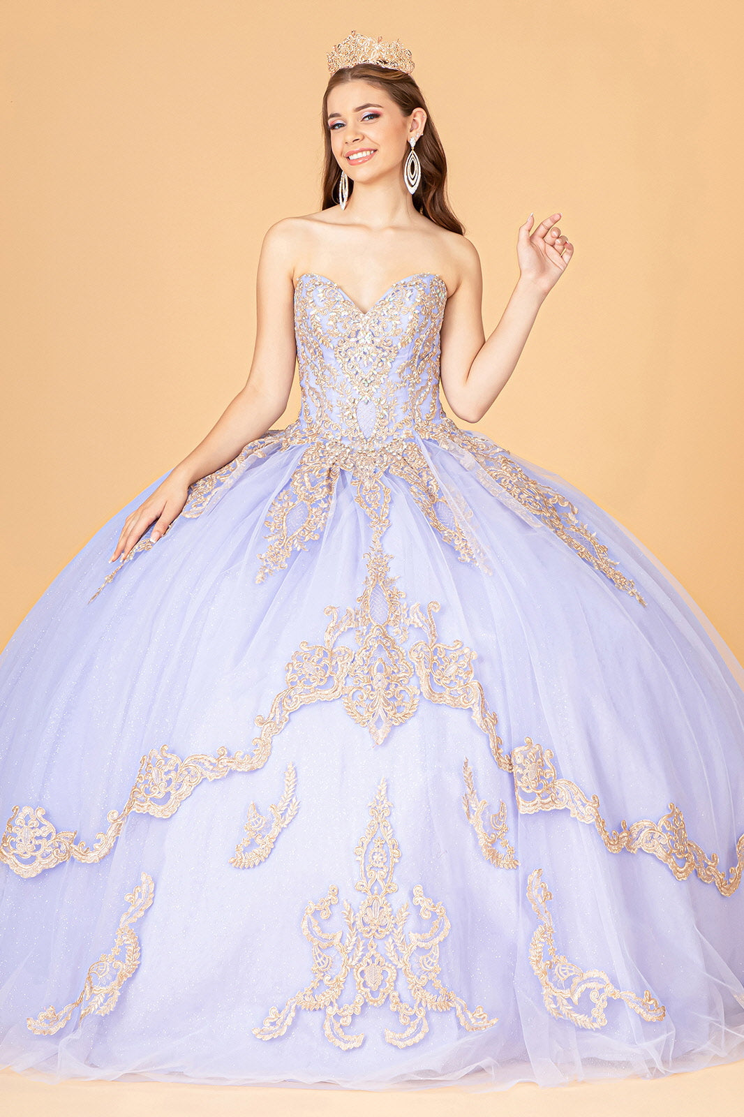 Glitter Jewel Embellished Quinceanera Gown Long Mesh Cape GLGL3078 Elsy Style QUINCEANERA