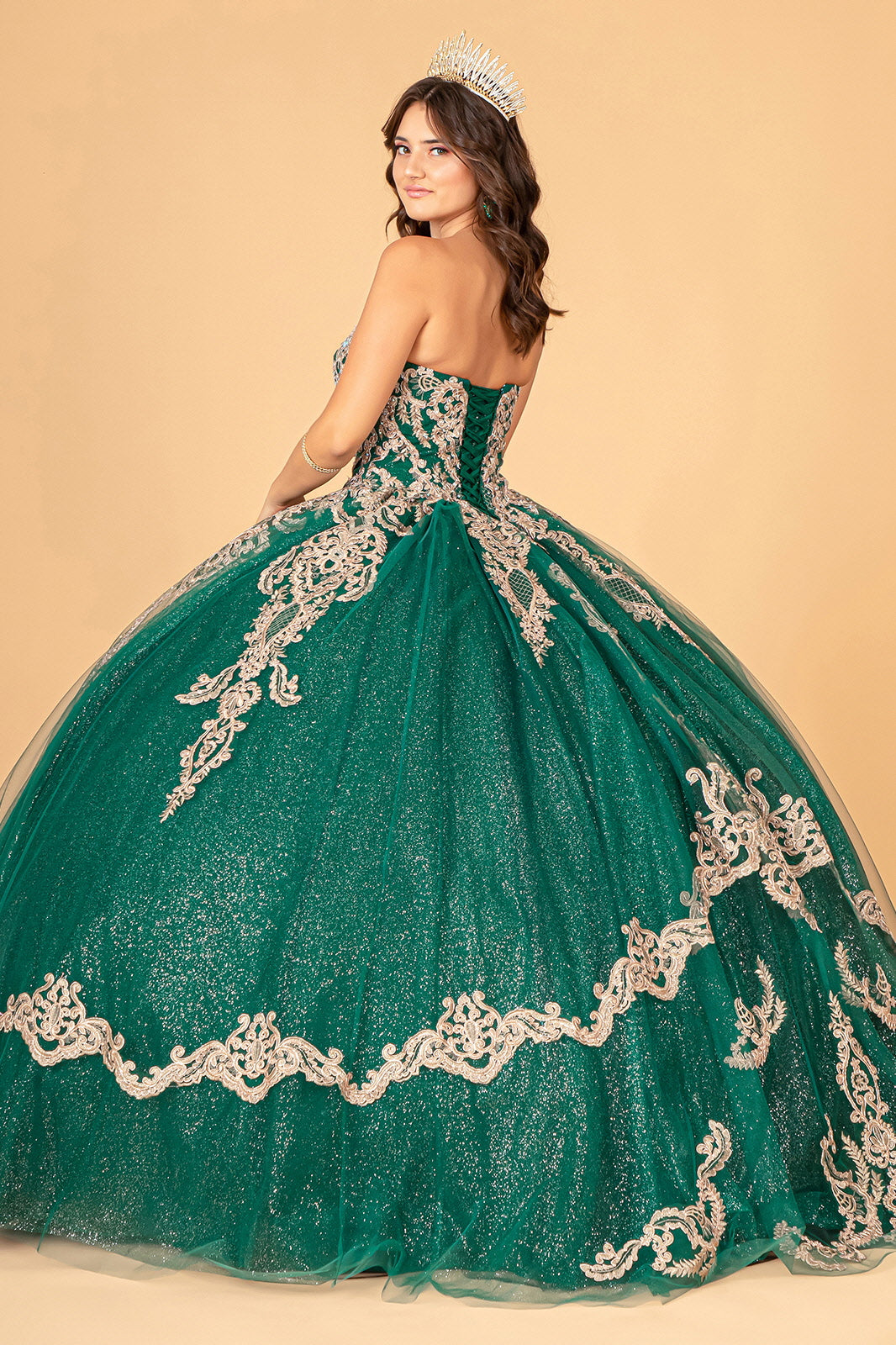 Glitter Jewel Embellished Quinceanera Gown Long Mesh Cape GLGL3078 Elsy Style QUINCEANERA