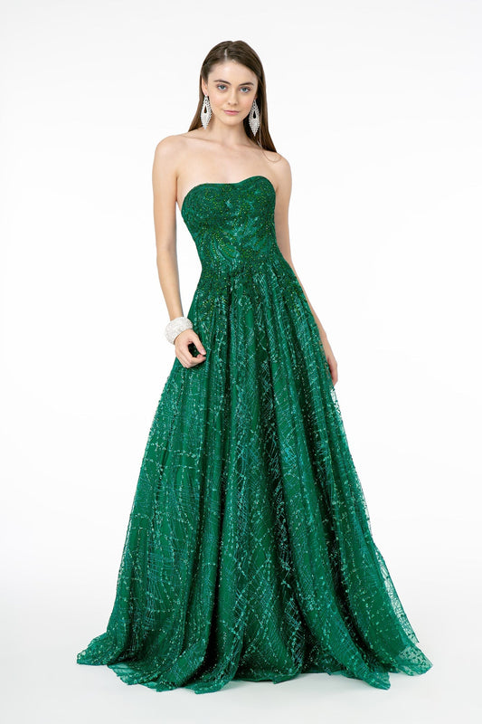 Glitter Mesh A-Line Long Dress GLGL2921 Elsy Style PROM