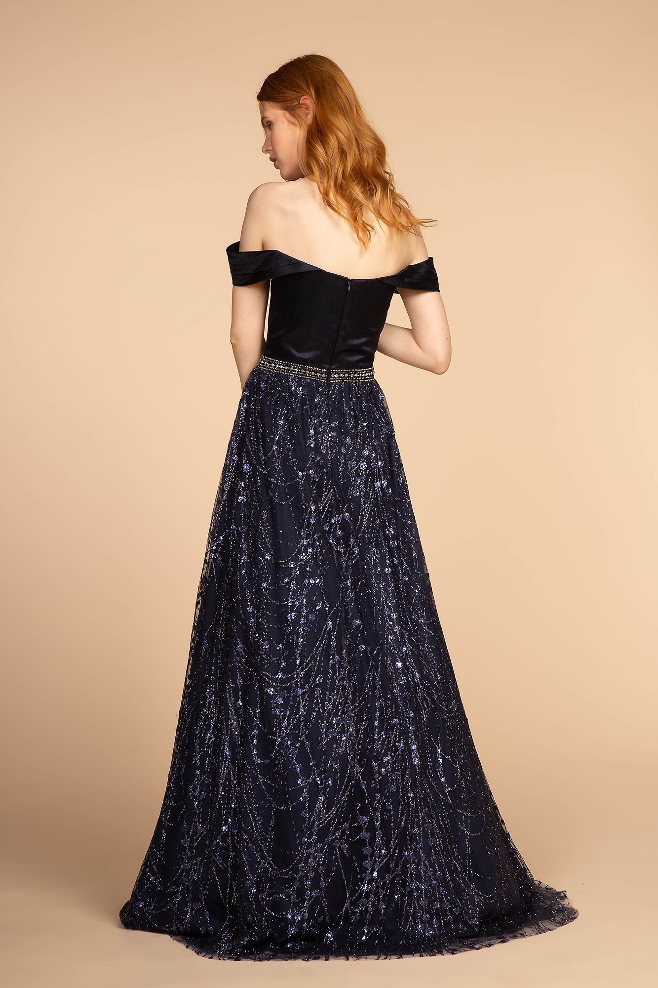 Glitter Print Skirt Off-The-Shoulder Long Dress GLGL2530 Elsy Style PROM