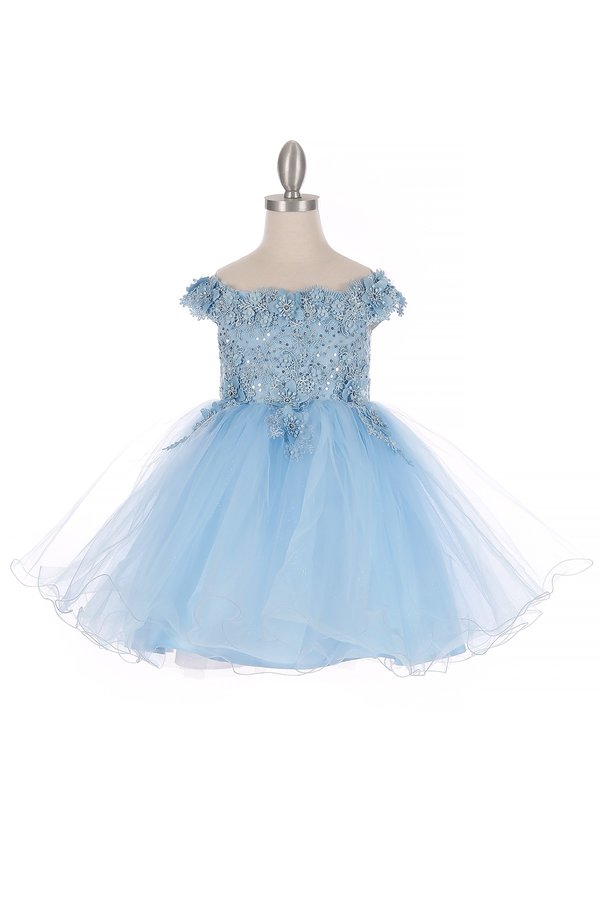 Gorgeous Off Shoulder Lace Decorated 3D Flowers Long Kids Dress CU9085B Elsy Style Kids Dress