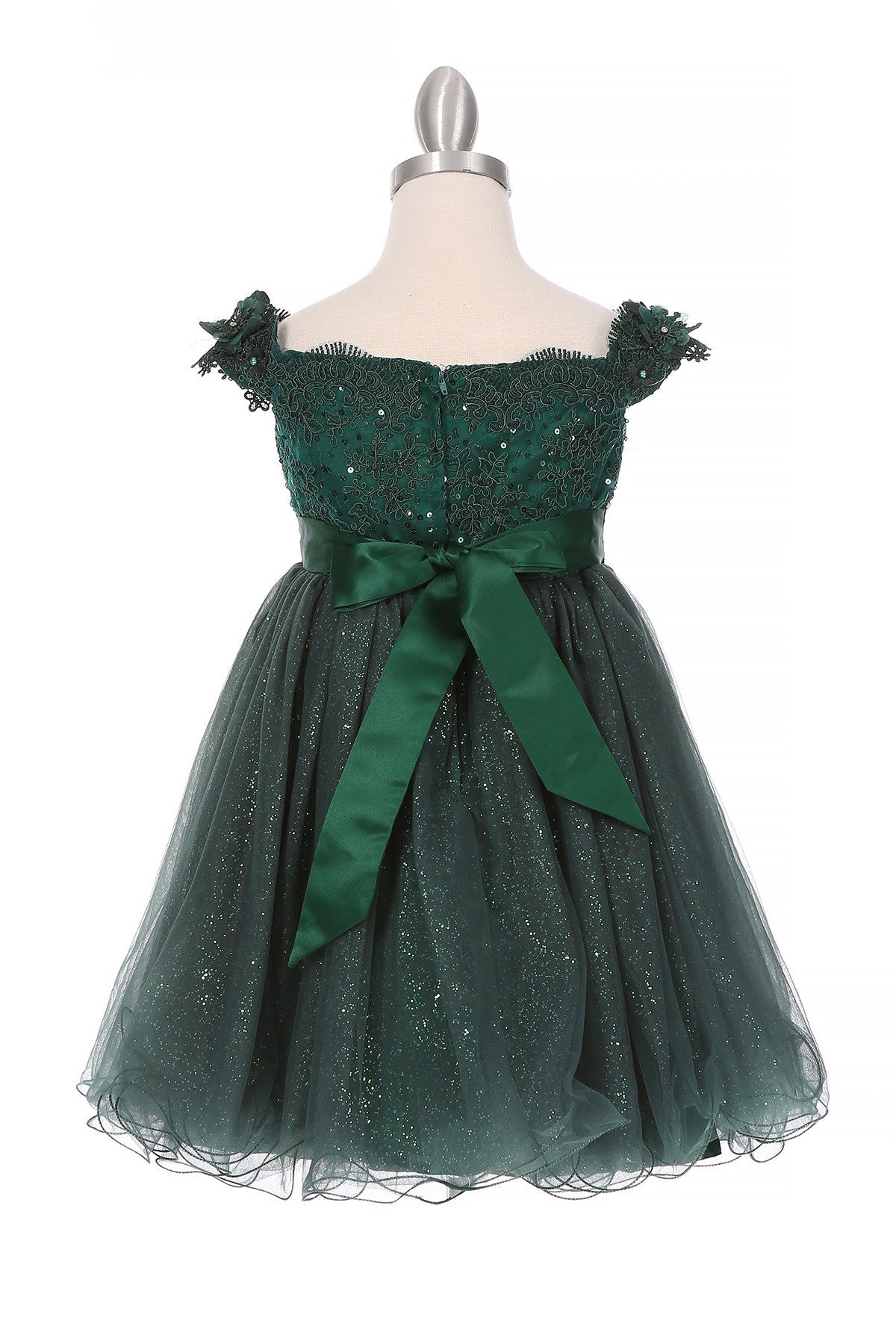 Gorgeous Off Shoulder Lace Decorated 3D Flowers Long Kids Dress CU9085B Elsy Style Kids Dress