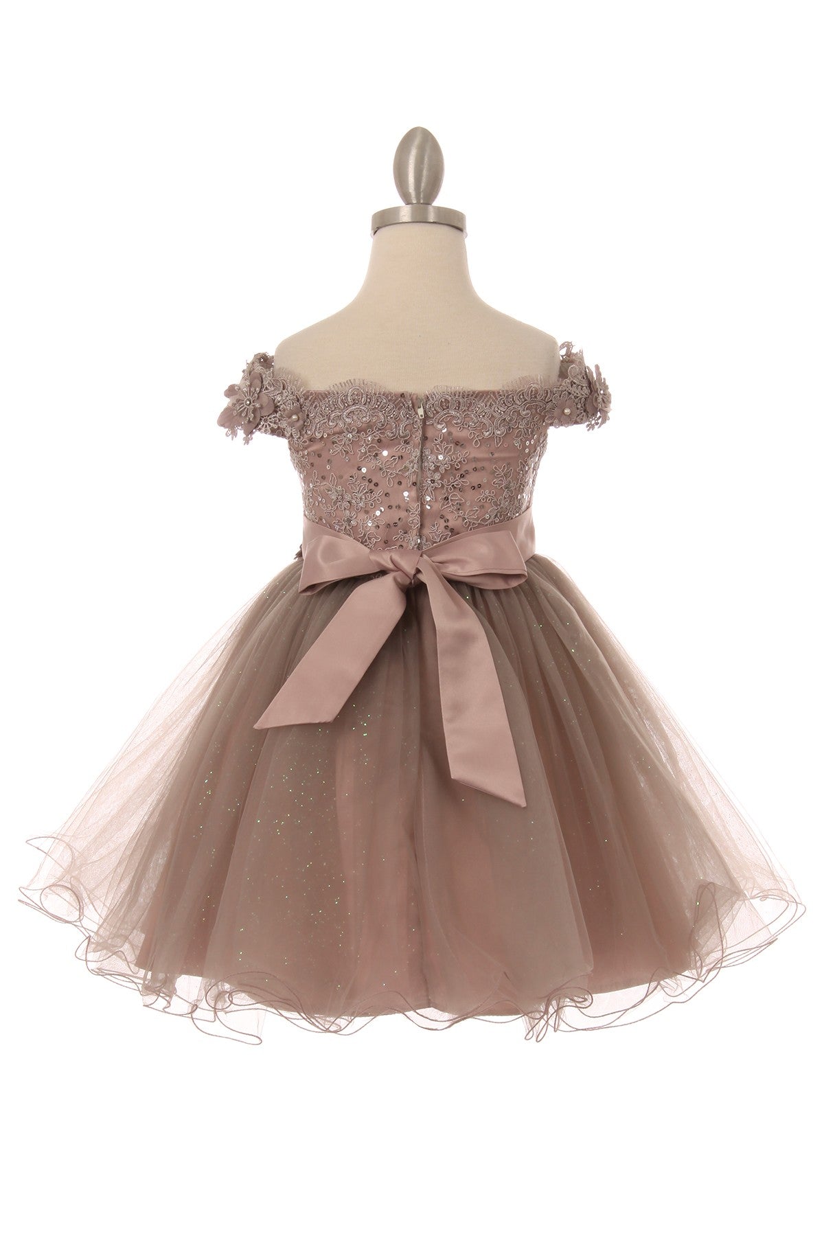 Gorgeous Off Shoulder Lace Decorated 3D Flowers Long Kids Dress CU9085B Elsy Style Kids Dress