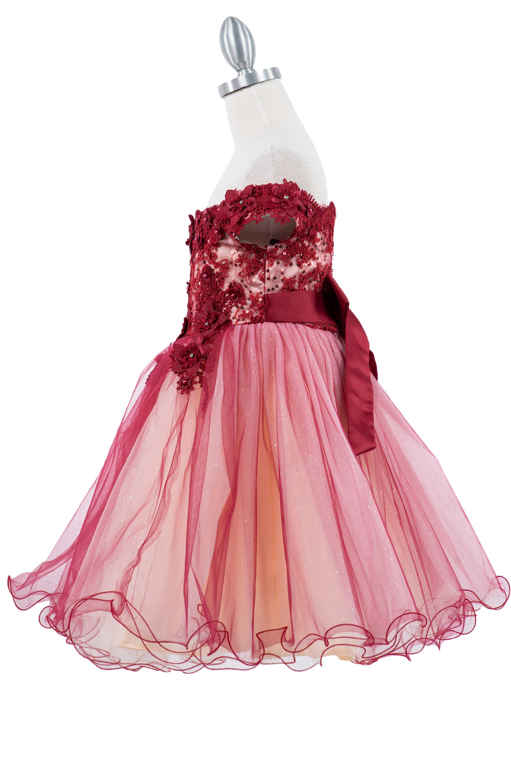 Gorgeous Off Shoulder Two Tone Lace Decorated in 3D Flowers Kids Dress CU9130 Elsy Style Kids Dress