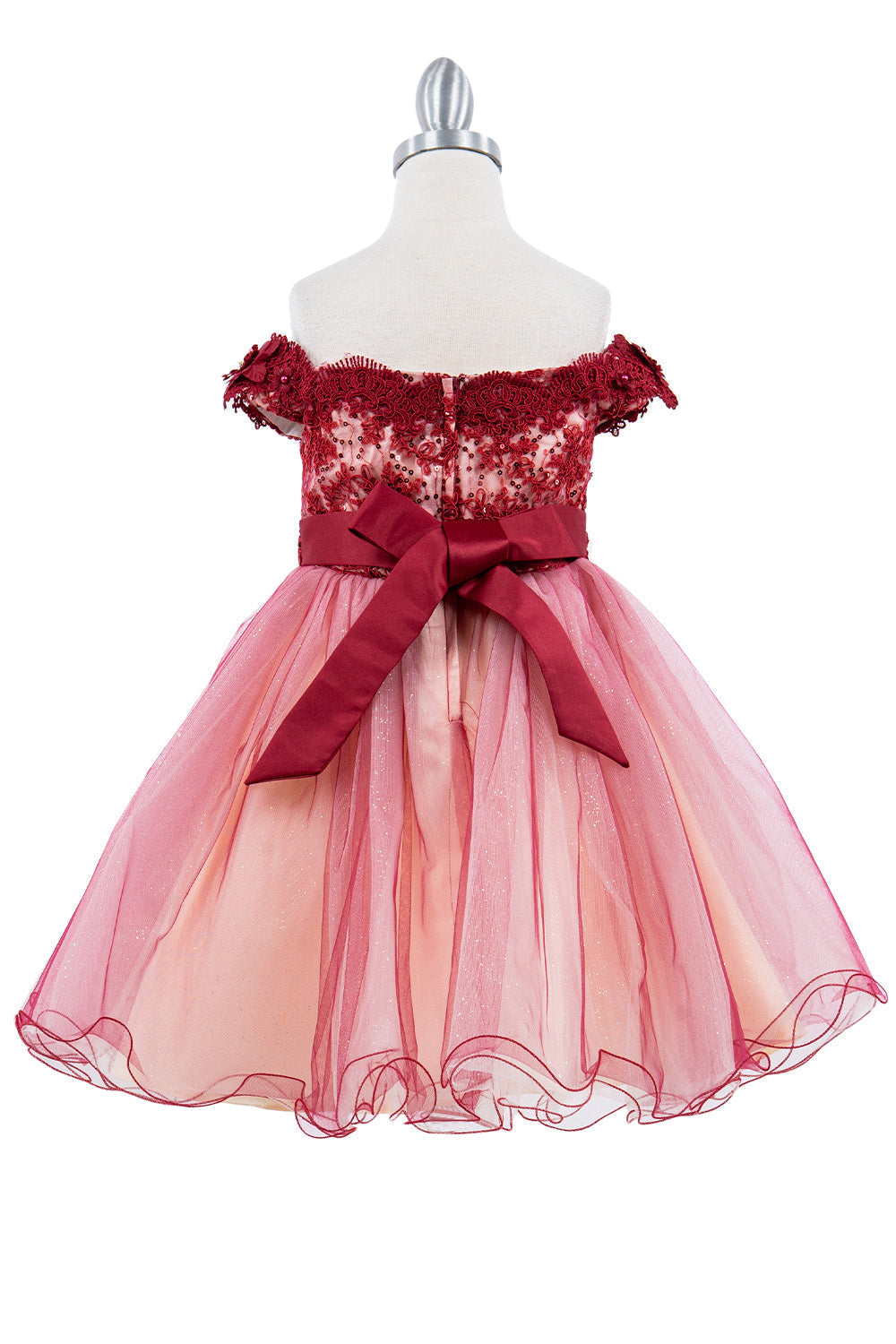 Gorgeous Off Shoulder Two Tone Lace Decorated in 3D Flowers Kids Dress CU9130 Elsy Style Kids Dress