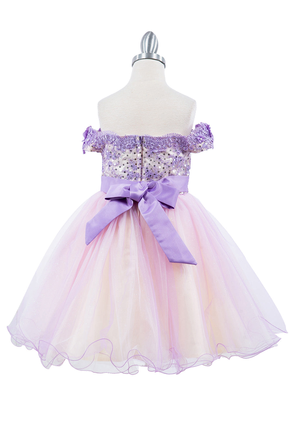 Gorgeous Off Shoulder Two Tone Lace Decorated in 3D Flowers Kids Dress CU9130 Elsy Style Kids Dress