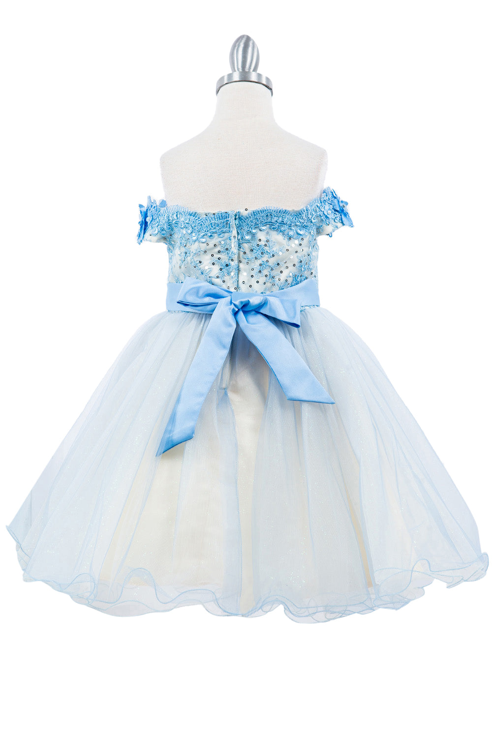 Gorgeous Off Shoulder Two Tone Lace Decorated in 3D Flowers Kids Dress CU9130 Elsy Style Kids Dress