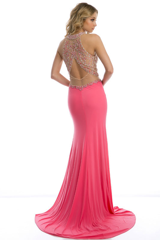 Halter Mesh Waistline Side Slit Long Prom Dress JT620 Elsy Style Prom Dress