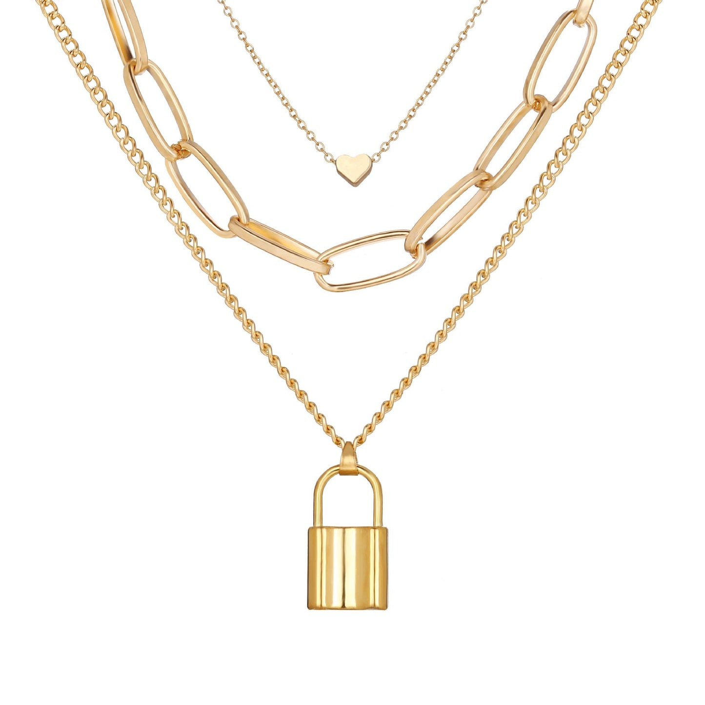 Heart Chain Lock Necklace 18K Gold Plated Necklace in 18K Gold Plated ITALY Design Elsy Style Necklace