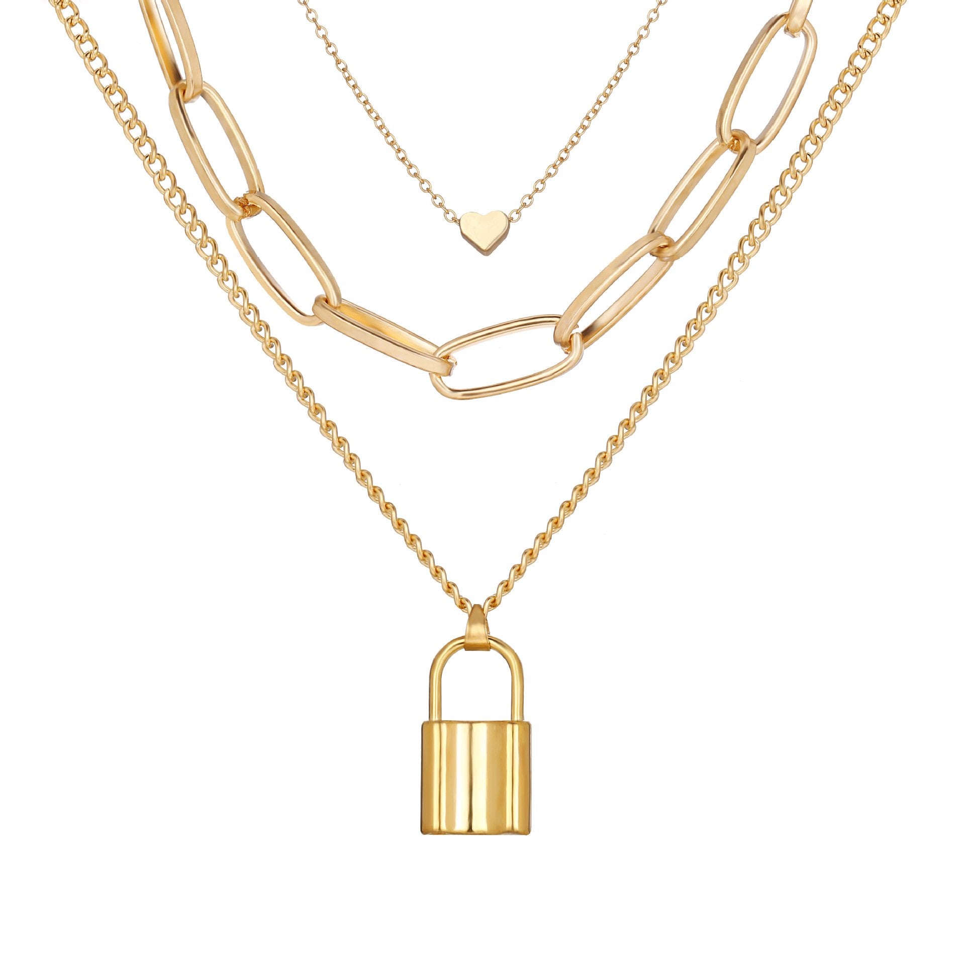 Heart Chain Lock Necklace 18K Gold Plated Necklace in 18K Gold Plated ITALY Design Elsy Style Necklace