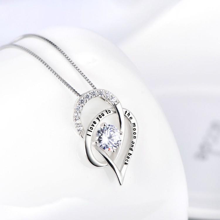 I Love You to the Moon & Back White Swarovski Pav'e Necklace in Silver ITALY Design Elsy Style Necklaces