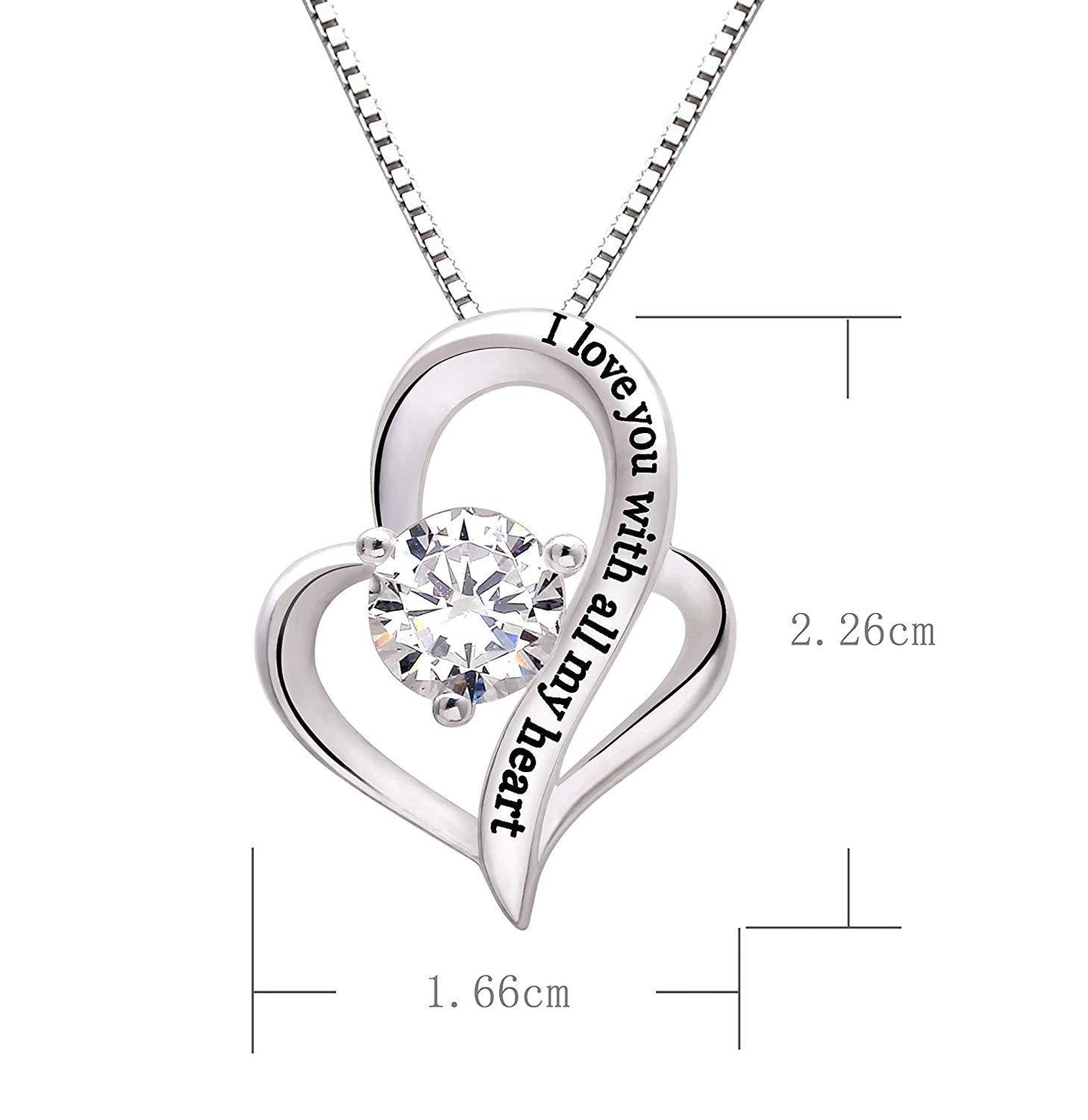 I Love you with all my heart Heart Necklace in 18K White Gold Plated Elsy Style Necklace