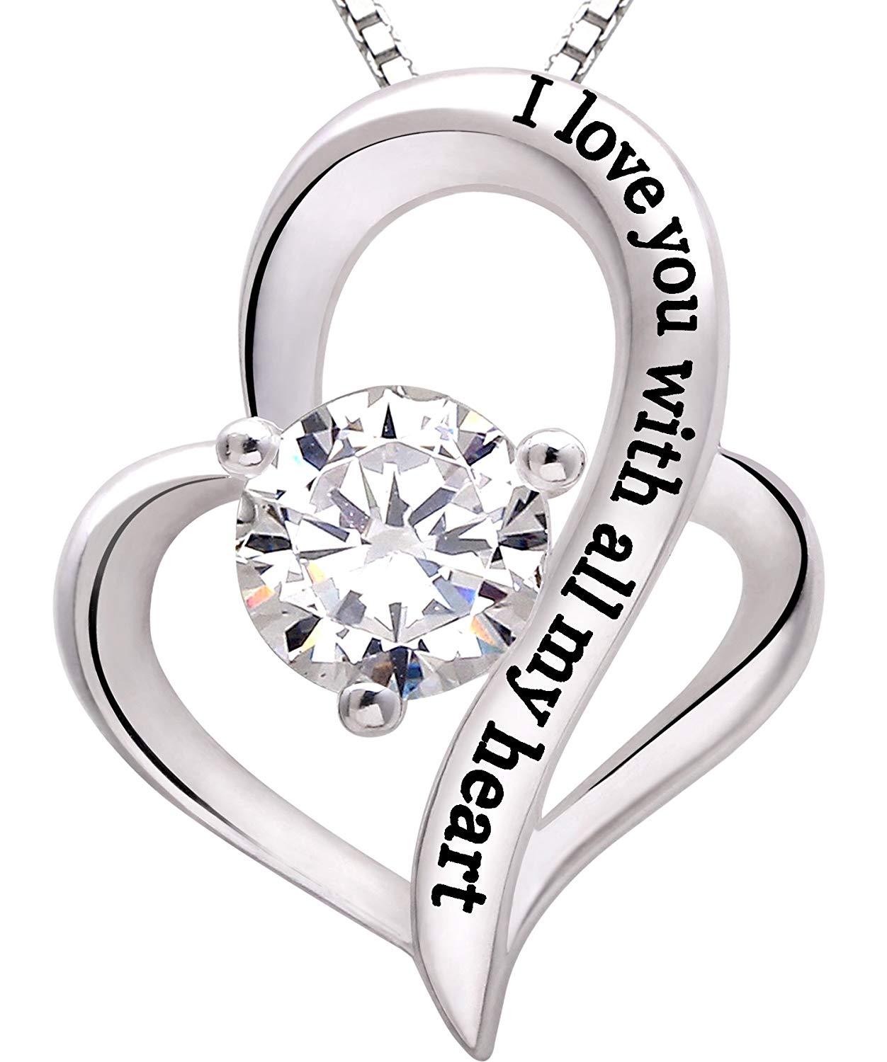 I Love you with all my heart Heart Necklace in 18K White Gold Plated Elsy Style Necklace