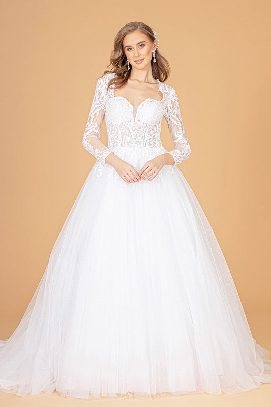 Illusion V-Neck Embroidered Mesh Wedding Gown Sequin Lining
 GLGL1804 Elsy Style WEDDING GOWNS