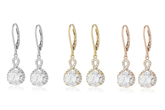 Infinity Crystal Drop Earrings Made with  Crystal in White Gold, Yellow Gold, and Rose Gold Elsy Style Earring