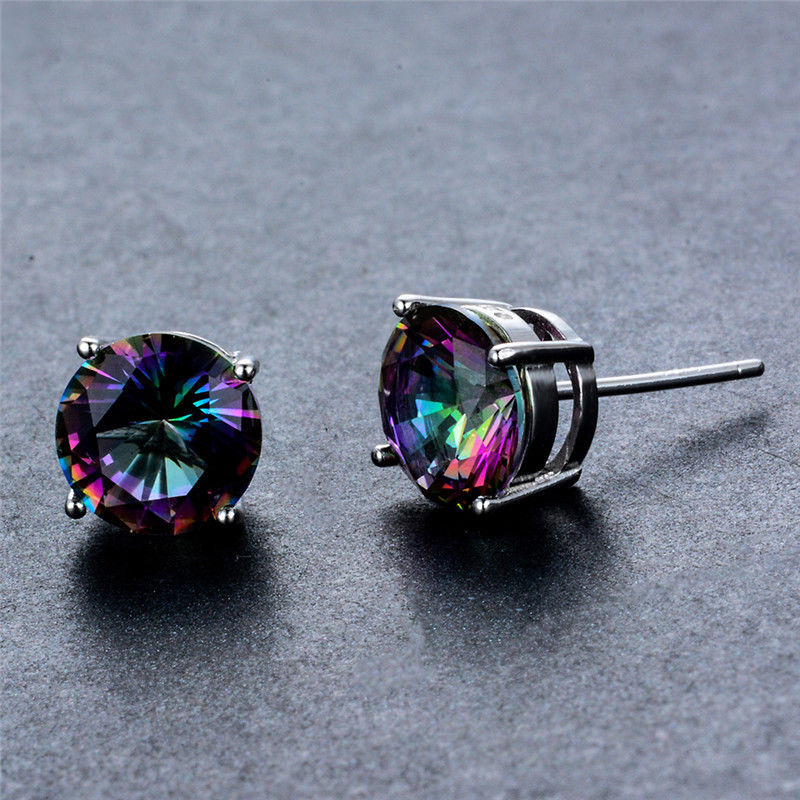 Iridescent Amethyst Gemstone 6mm Stud Earring 14K White Gold Plated - 1.00 CT Elsy Style Earring