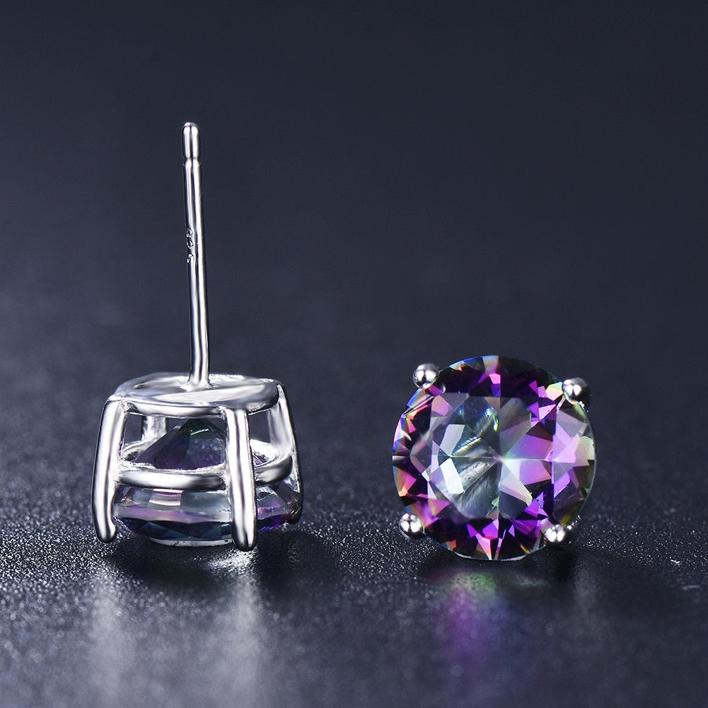 Iridescent Amethyst Gemstone 6mm Stud Earring 14K White Gold Plated - 1.00 CT Elsy Style Earring