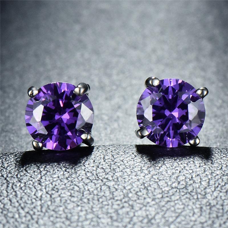 Iridescent Amethyst Gemstone 6mm Stud Earring 14K White Gold Plated - 1.00 CT Elsy Style Earring