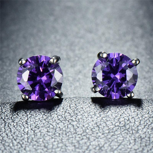 Iridescent Amethyst Gemstone 6mm Stud Earring 14K White Gold Plated - 1.00 CT Elsy Style Earring