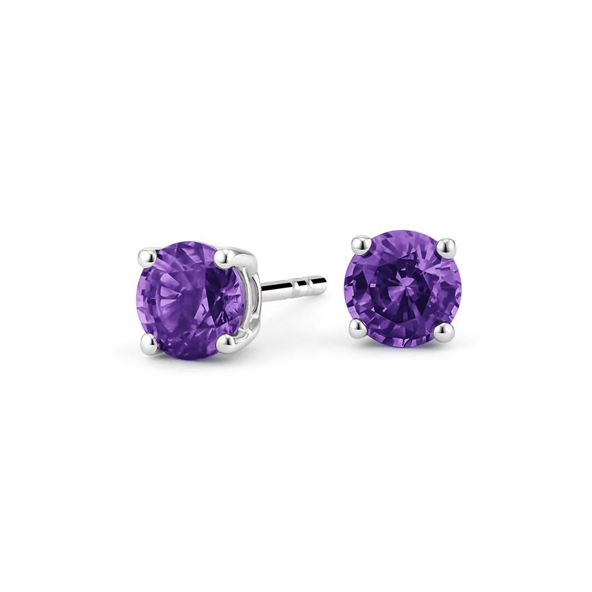 Iridescent Amethyst Gemstone 6mm Stud Earring 14K White Gold Plated - 1.00 CT Elsy Style Earring