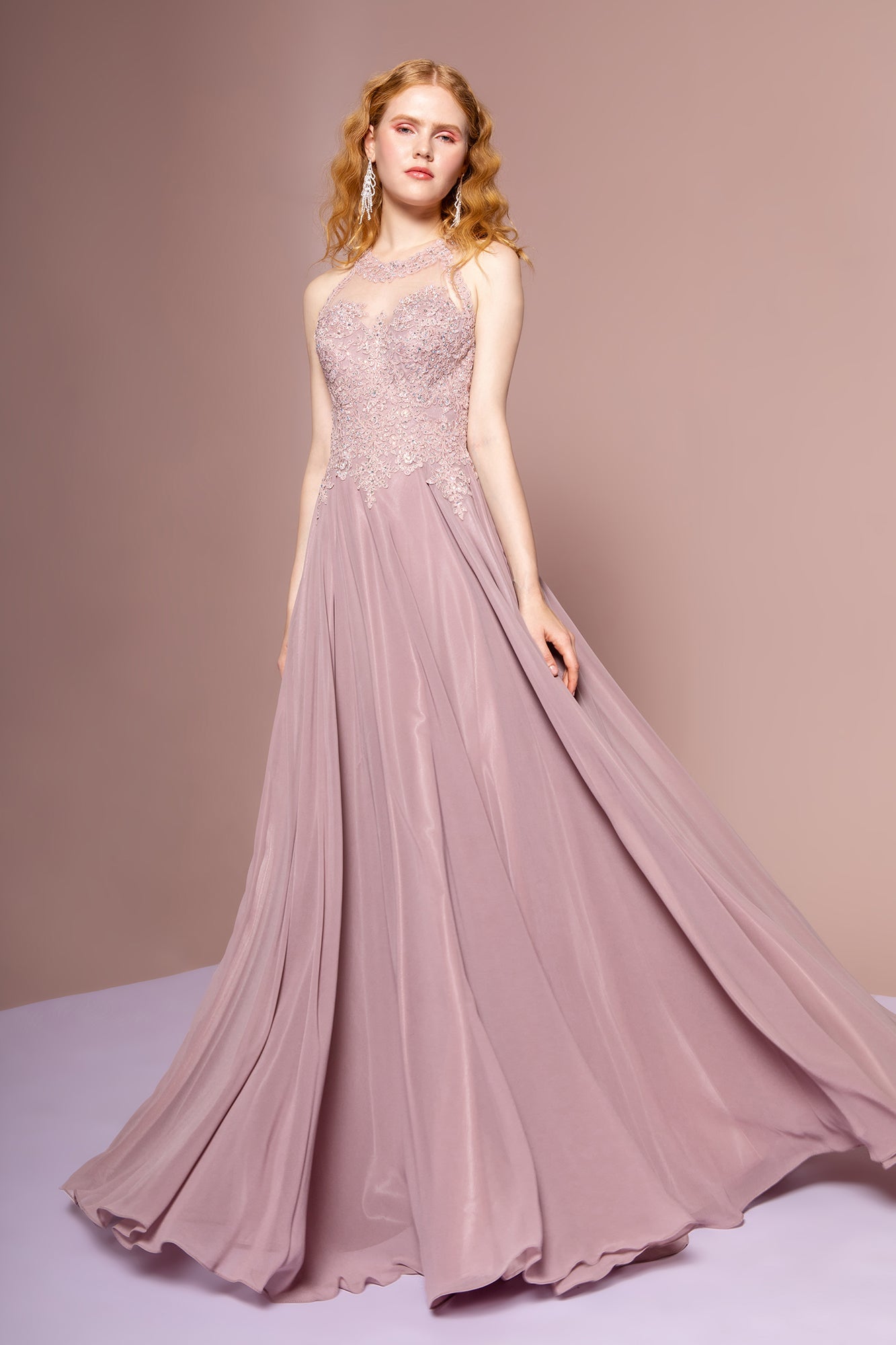 Jewel Embellished and Embroidered Bodice Chiffon Long Dress GLGL2690 Elsy Style PROM