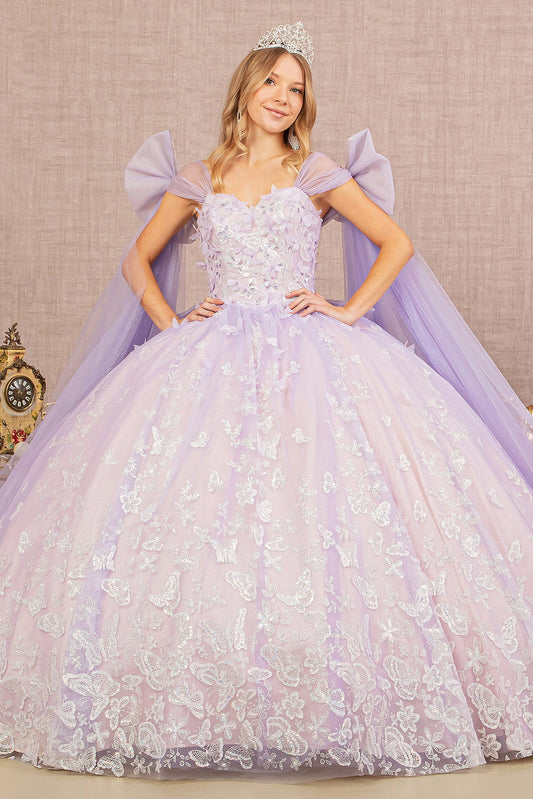 Jewel Glitter Quinceanera Gown Long Mesh Layer and Ribbons GLGL3175 Elsy Style QUINCEANERA