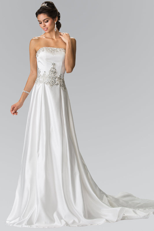 Jewels Embellished Strapless Wedding Dress with Tail GLGL2201 Elsy Style WEDDING GOWNS