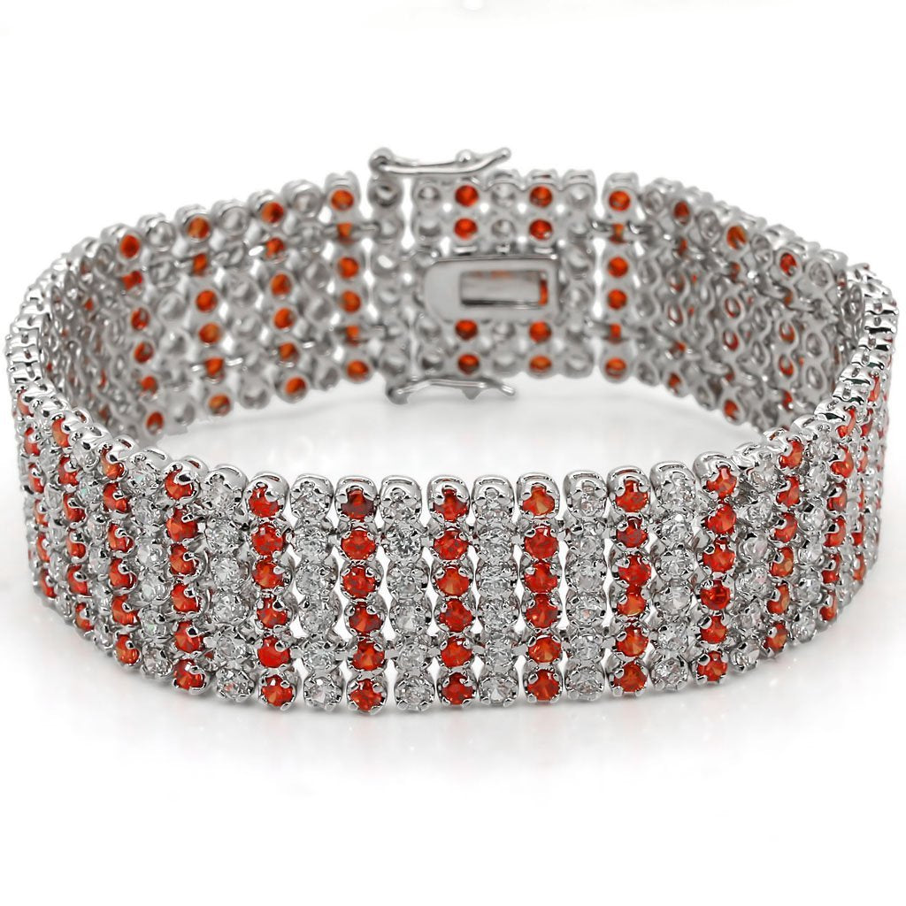 LO1282 - Rhodium Brass Bracelet with AAA Grade CZ  in Orange Elsy Style Bracelet