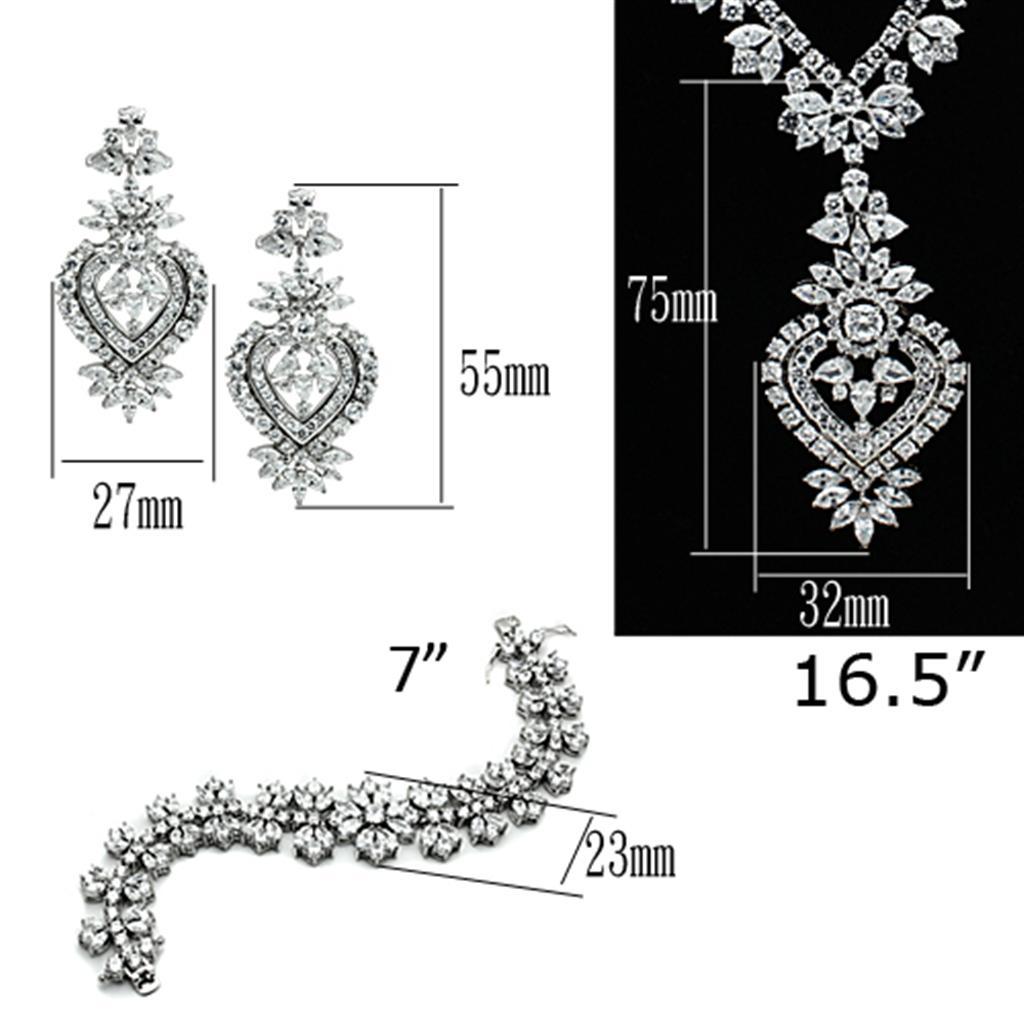 LO1447 - Rhodium Brass Jewelry Sets with AAA Grade CZ  in Clear Elsy Style Jewelry Sets