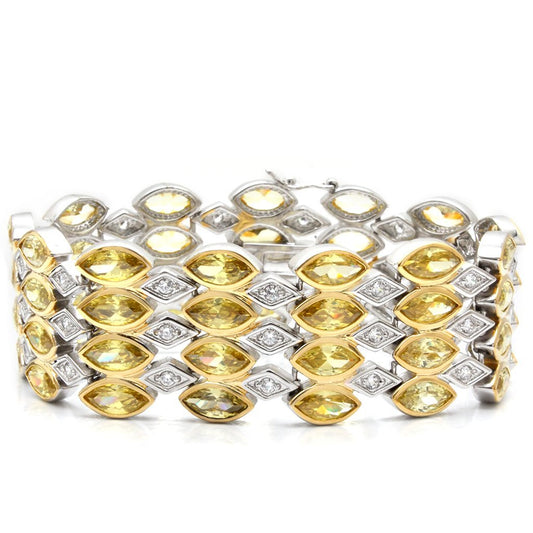 LO1459 - Gold+Rhodium Brass Bracelet with AAA Grade CZ  in Topaz Elsy Style Bracelet