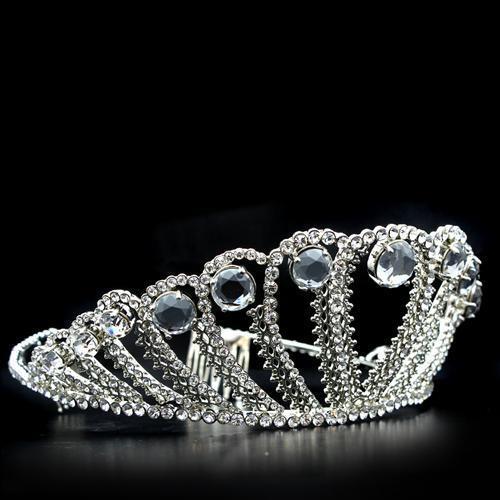 LO2108 - Imitation Rhodium Brass Tiaras & Hair Clip with Top Grade Crystal  in Clear Elsy Style Tiaras & Hair Clip