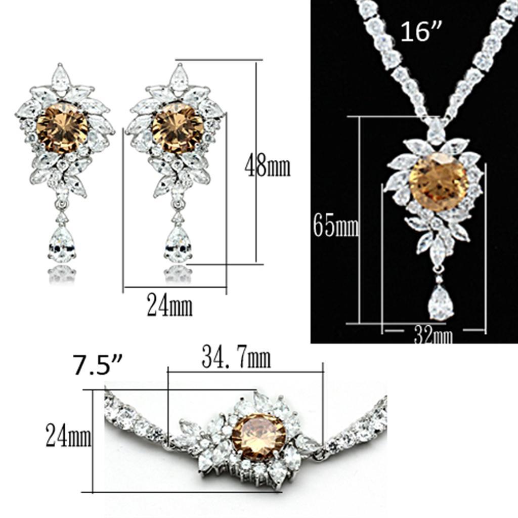 LO2323 - Rhodium Brass Jewelry Sets with AAA Grade CZ  in Champagne Elsy Style Jewelry Sets