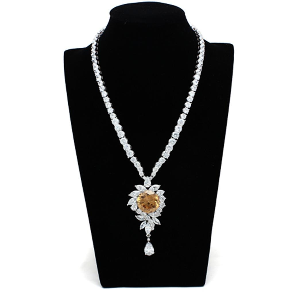 LO2323 - Rhodium Brass Jewelry Sets with AAA Grade CZ  in Champagne Elsy Style Jewelry Sets