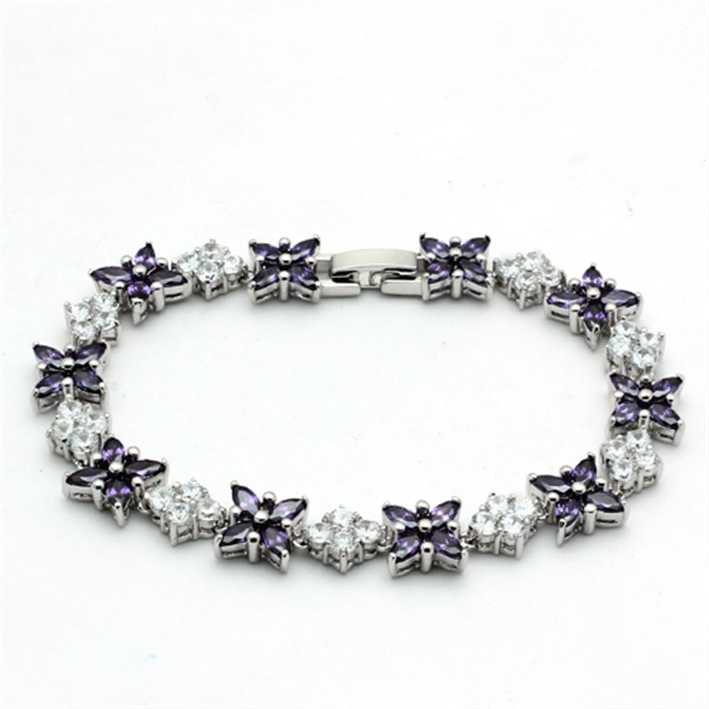 LO2324 - Rhodium Brass Jewelry Sets with AAA Grade CZ  in Amethyst Elsy Style Jewelry Sets