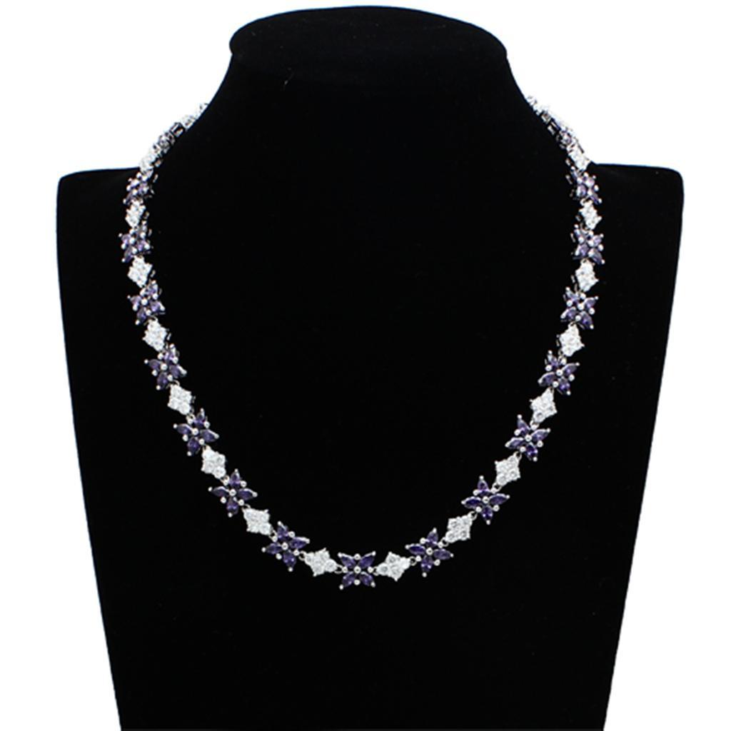 LO2324 - Rhodium Brass Jewelry Sets with AAA Grade CZ  in Amethyst Elsy Style Jewelry Sets